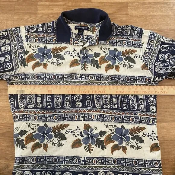 Vintage Crossings Polo Shirt T Shirt Men’s Size XL Blue Floral Aztec - Picture 8 of 10